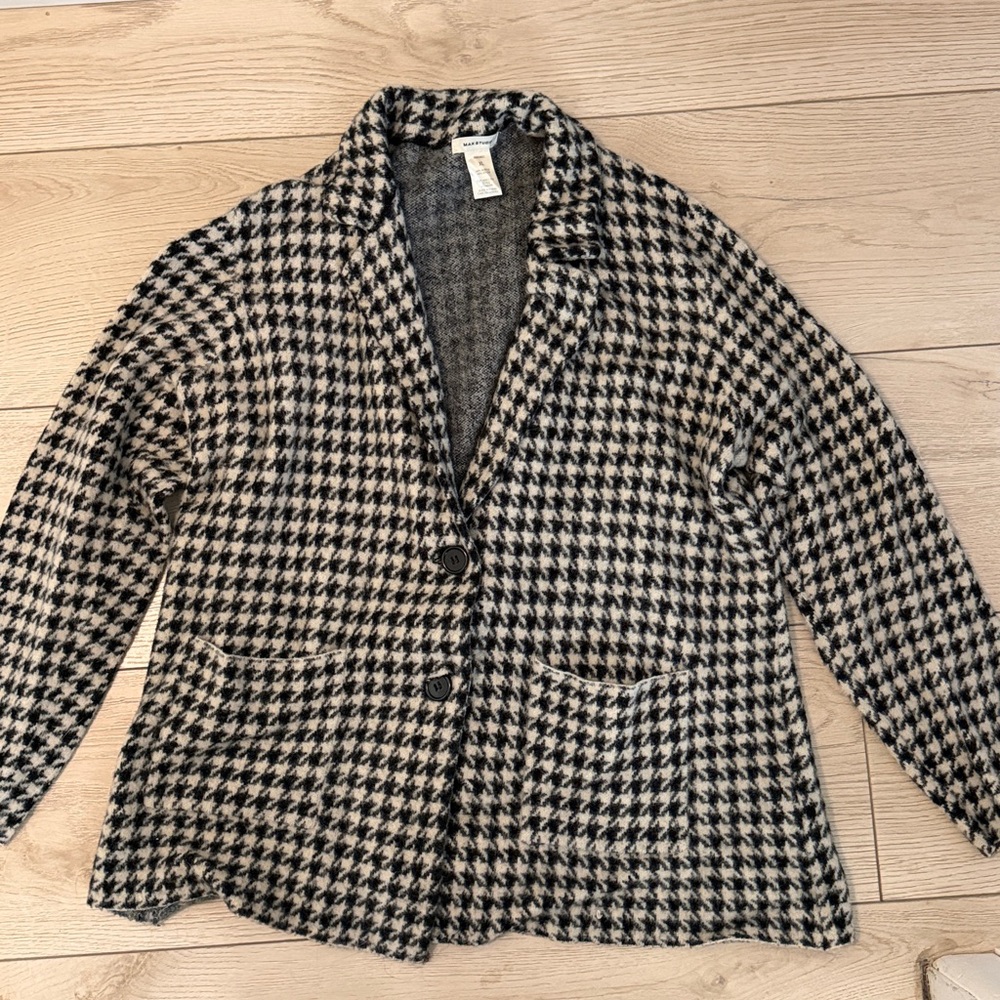 Max Studio Houndstooth Open-Front Jacket - Black & Cream